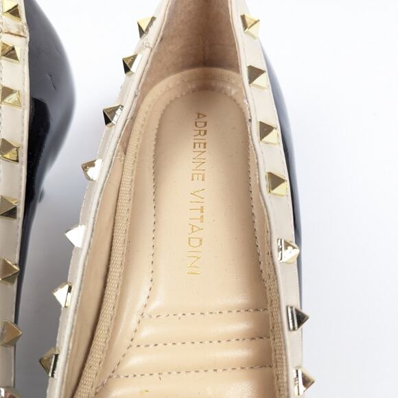 Adrienne Vittadini Seema Black Patent Leather Gold Stud Kitten Heels Size 6.5 - Picture 9 of 10